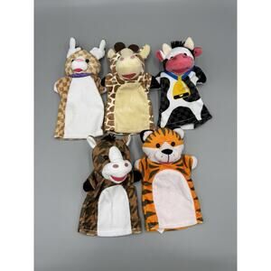 Lot 5 Melissa Doug Animal Buddies Hand Puppets Includes Cow Horse Tiger Giraffe